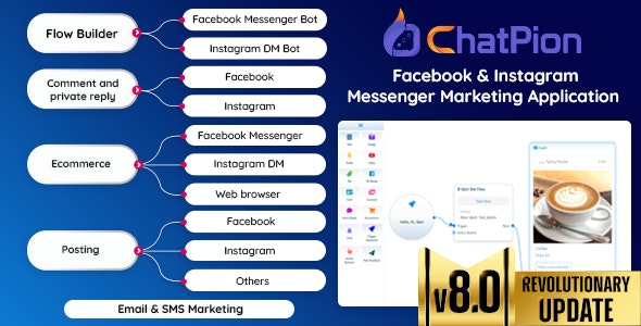 chatpion 8 5 0 nulled – facebook instagram chatbotecommercesmsemail social media marketing platform saas