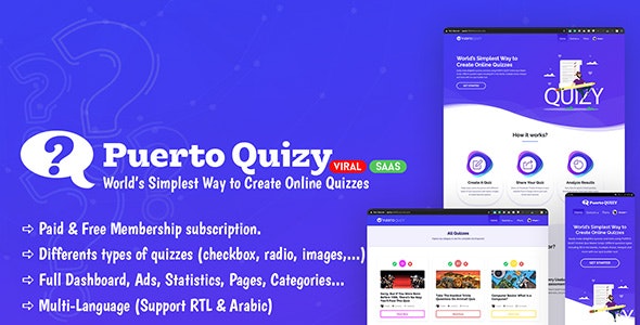 puerto quizy 1 1 0 premium quiz builder script saas