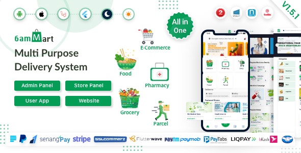 6ammart 2 2 1 nulled multivendor food grocery ecommerce parcel pharmacy delivery app with admin website