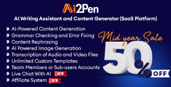 ai2pen 2 7 nulled ai writing assistant and content generator saas platform
