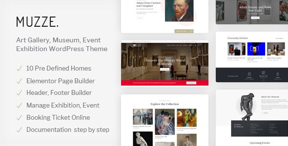 muzze 1 5 7 museum art gallery exhibition wordpress theme