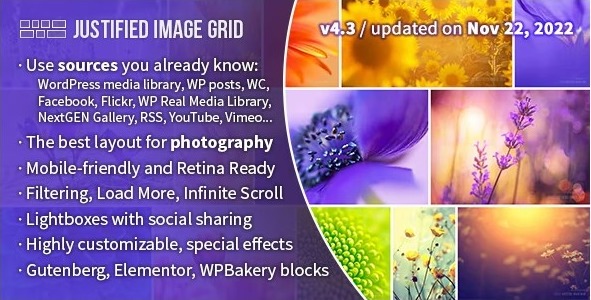 justified image grid 4 4 1 premium wordpress gallery