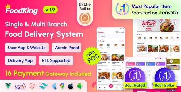 foodking 1 9 0 nulled restaurant food delivery system with admin panel delivery man app restaurant pos 1